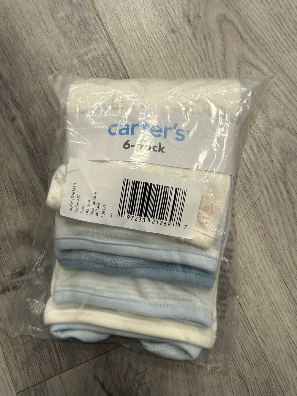 Carter's 6-Pack White and Light Blue Kids washcloths